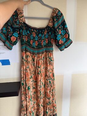 Boho Floral Maxi Dress in Teal & Peach